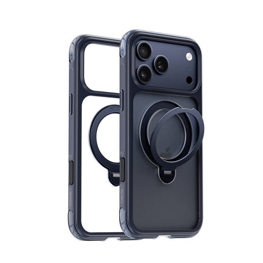 Apple iPhone 17 Pro Max Kılıf Wiwu AS-203 AeroShield Ultra Serisi M-safe Şarj Özellikli Airbag Tasarımlı Standlı Kapak Lacivert