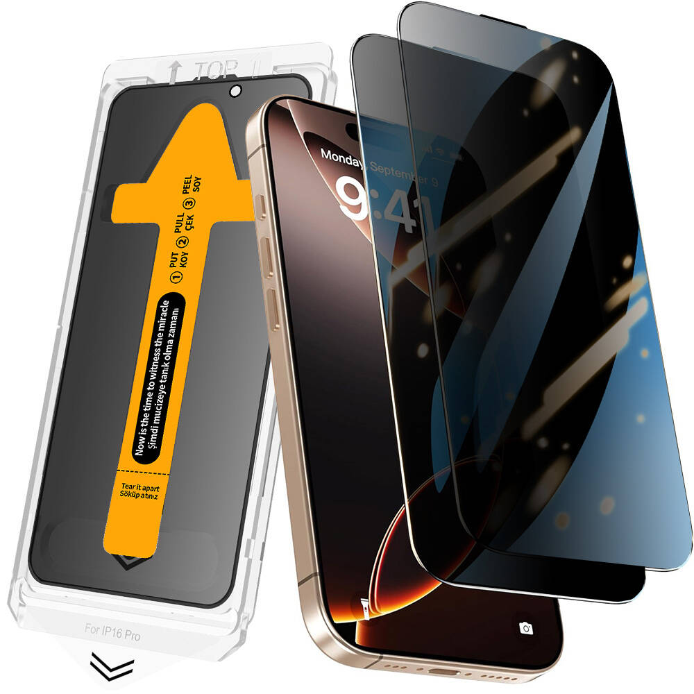Apple iPhone 17 Pro Max Zore 2.5D Oliv Privacy Temperli Cam Ekran Koruyucu + Kolay Uygulama Aparatı - 1