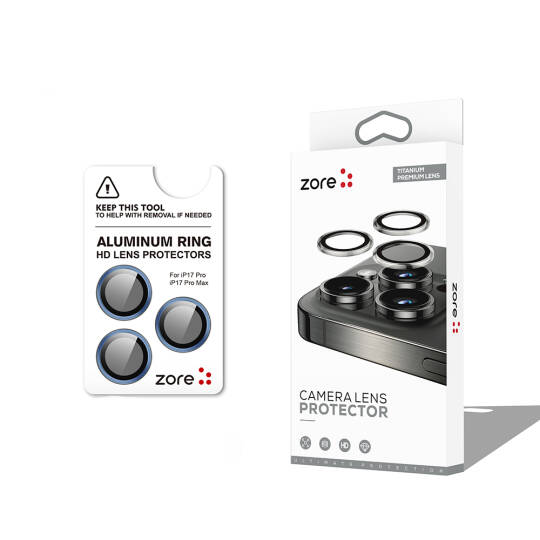 Apple iPhone 17 Pro Max Zore CL-12 Premium Safir Parmak İzi Bırakmayan Anti-Reflective Kamera Lens Koruyucu Lacivert
