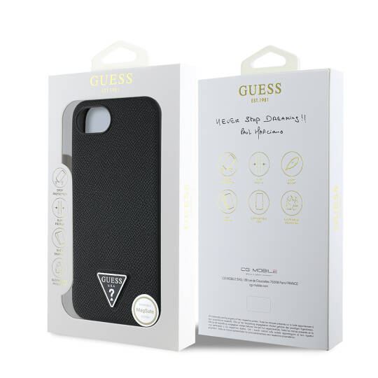 Apple iPhone 17E Kılıf Guess Orjinal Lisanslı M-safe Şarj Özellikli Grained Triangle Kapak - 9