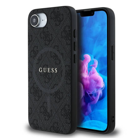 Apple iPhone 17E Kılıf Guess Orjinal Lisanslı M-safe Şarj Özellikli PU Halkalı 4G Desenli Yazı Logolu Kapak - 3