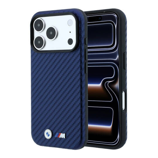 Apple iPhone 18 Pro Kılıf BMW Orjinal Lisanslı M-safe Şarj Özellikli PU Karbon Tasarımlı Metal Logolu Kapak - 17