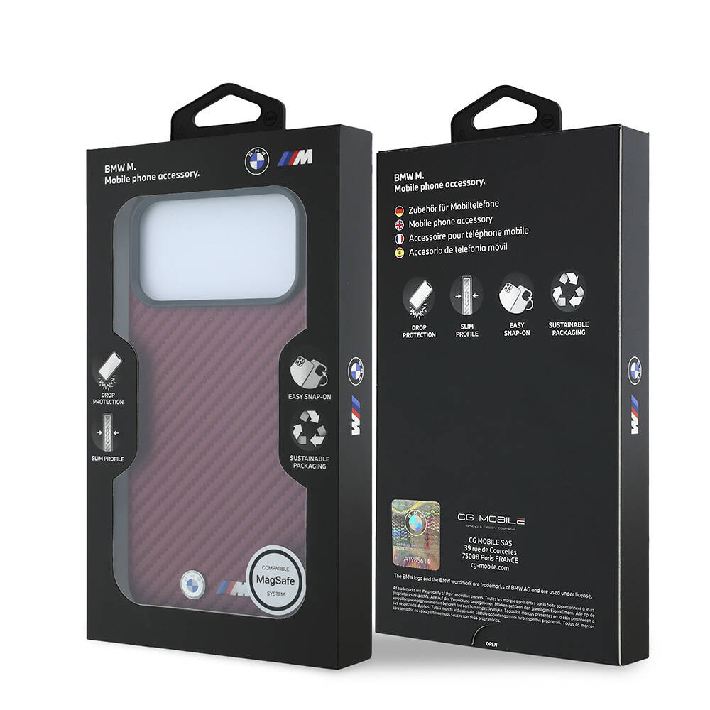 Apple iPhone 18 Pro Kılıf BMW Orjinal Lisanslı M-safe Şarj Özellikli PU Karbon Tasarımlı Metal Logolu Kapak - 16