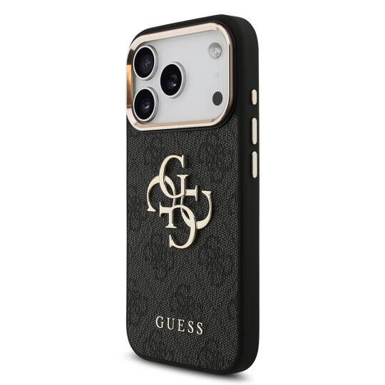 Apple iPhone 18 Pro Kılıf Guess Orjinal Lisanslı Gold Metal Kamera Çerçeveli 4G Desenli Metal Büyük 4G ve Yazı Logolu Kapak - 15