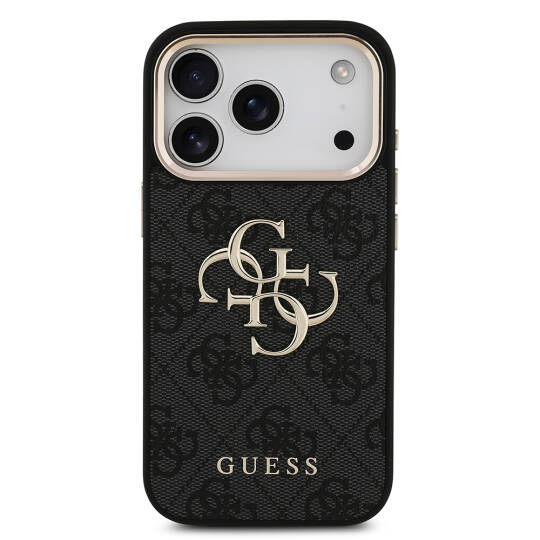 Apple iPhone 18 Pro Kılıf Guess Orjinal Lisanslı Gold Metal Kamera Çerçeveli 4G Desenli Metal Büyük 4G ve Yazı Logolu Kapak - 16
