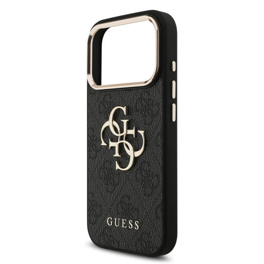 Apple iPhone 18 Pro Kılıf Guess Orjinal Lisanslı Gold Metal Kamera Çerçeveli 4G Desenli Metal Büyük 4G ve Yazı Logolu Kapak - 18