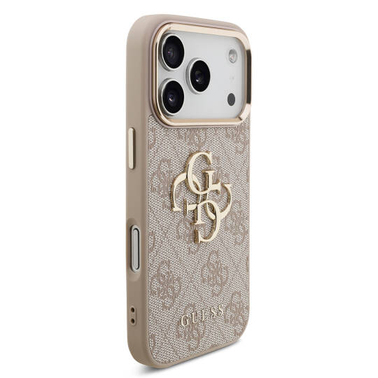 Apple iPhone 18 Pro Kılıf Guess Orjinal Lisanslı Gold Metal Kamera Çerçeveli 4G Desenli Metal Büyük 4G ve Yazı Logolu Kapak - 22