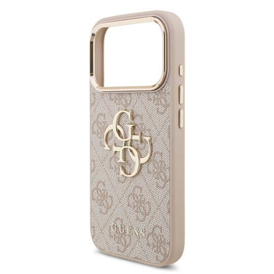 Apple iPhone 18 Pro Kılıf Guess Orjinal Lisanslı Gold Metal Kamera Çerçeveli 4G Desenli Metal Büyük 4G ve Yazı Logolu Kapak - 25