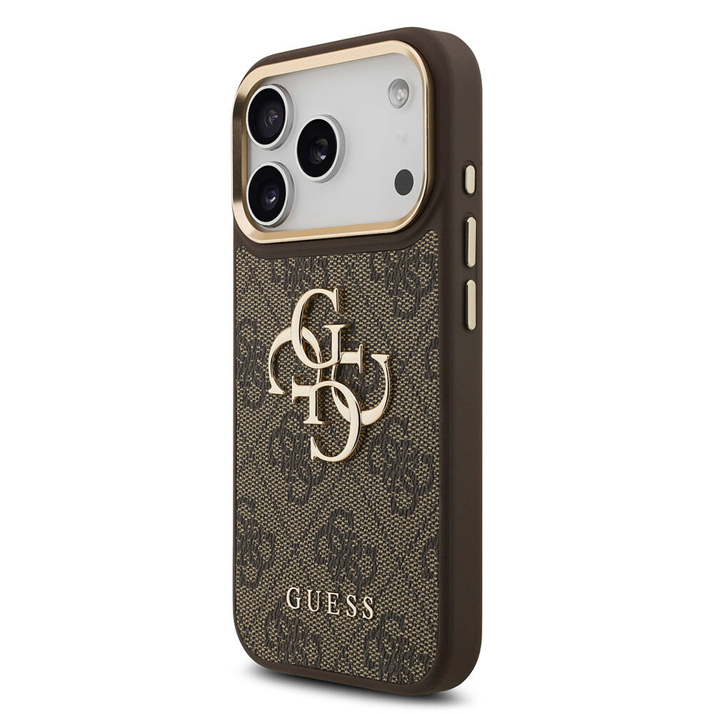 Apple iPhone 18 Pro Kılıf Guess Orjinal Lisanslı Gold Metal Kamera Çerçeveli 4G Desenli Metal Büyük 4G ve Yazı Logolu Kapak - 28