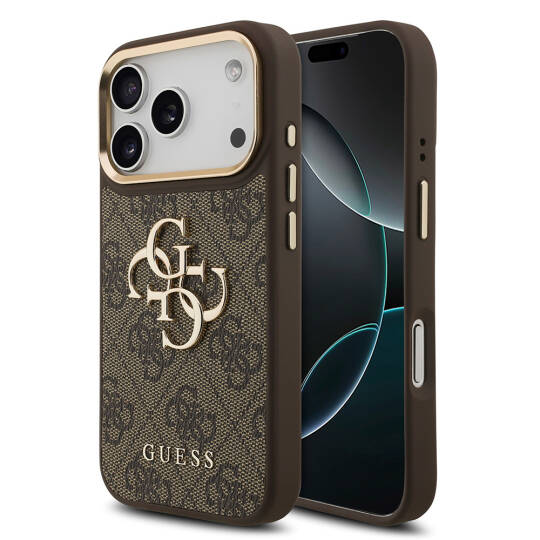 Apple iPhone 18 Pro Kılıf Guess Orjinal Lisanslı Gold Metal Kamera Çerçeveli 4G Desenli Metal Büyük 4G ve Yazı Logolu Kapak - 9