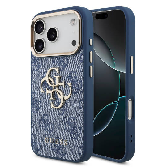 Apple iPhone 18 Pro Kılıf Guess Orjinal Lisanslı Gold Metal Kamera Çerçeveli 4G Desenli Metal Büyük 4G ve Yazı Logolu Kapak