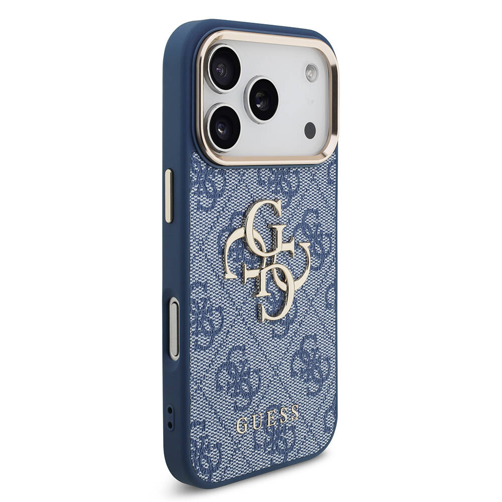 Apple iPhone 18 Pro Kılıf Guess Orjinal Lisanslı Gold Metal Kamera Çerçeveli 4G Desenli Metal Büyük 4G ve Yazı Logolu Kapak - 4