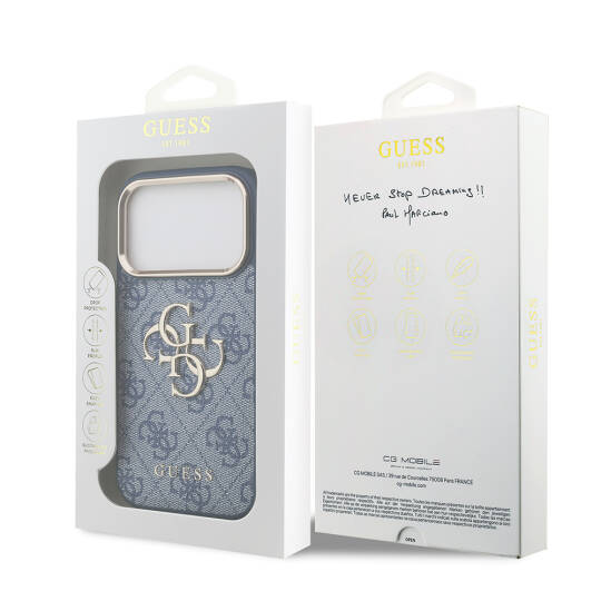 Apple iPhone 18 Pro Kılıf Guess Orjinal Lisanslı Gold Metal Kamera Çerçeveli 4G Desenli Metal Büyük 4G ve Yazı Logolu Kapak - 8