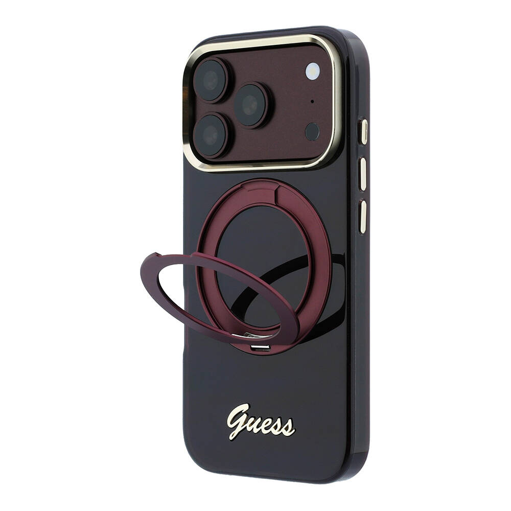 Apple iPhone 18 Pro Kılıf Guess Orjinal Lisanslı M-safe Şarj Özellikli 360 Derece Dönebilen Standlı Metal Yazı Logolu Silikon Kapak - 2