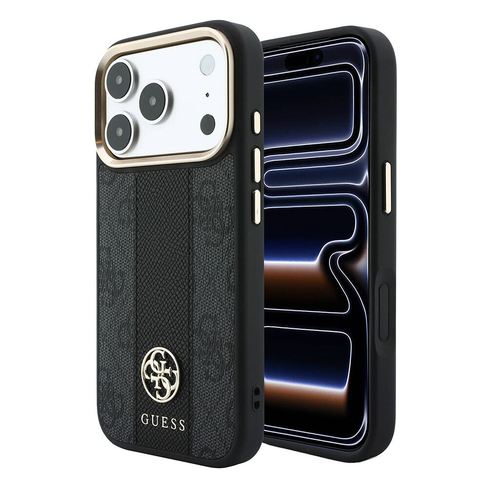 Apple iPhone 18 Pro Kılıf Guess Orjinal Lisanslı M-safe Şarj Özellikli Deri 4G Desenli Şeritli Yazı Logolu Kapak - 25