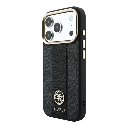 Apple iPhone 18 Pro Kılıf Guess Orjinal Lisanslı M-safe Şarj Özellikli Deri 4G Desenli Şeritli Yazı Logolu Kapak - 26