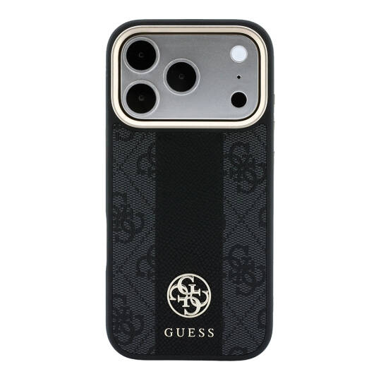 Apple iPhone 18 Pro Kılıf Guess Orjinal Lisanslı M-safe Şarj Özellikli Deri 4G Desenli Şeritli Yazı Logolu Kapak - 27