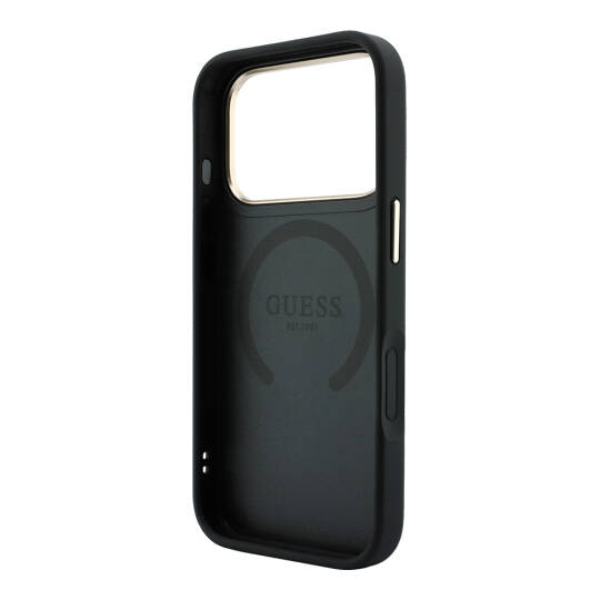 Apple iPhone 18 Pro Kılıf Guess Orjinal Lisanslı M-safe Şarj Özellikli Deri 4G Desenli Şeritli Yazı Logolu Kapak - 31