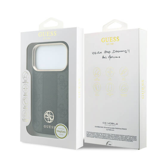 Apple iPhone 18 Pro Kılıf Guess Orjinal Lisanslı M-safe Şarj Özellikli Deri 4G Desenli Şeritli Yazı Logolu Kapak - 32