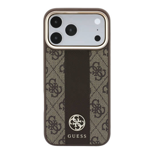 Apple iPhone 18 Pro Kılıf Guess Orjinal Lisanslı M-safe Şarj Özellikli Deri 4G Desenli Şeritli Yazı Logolu Kapak - 19