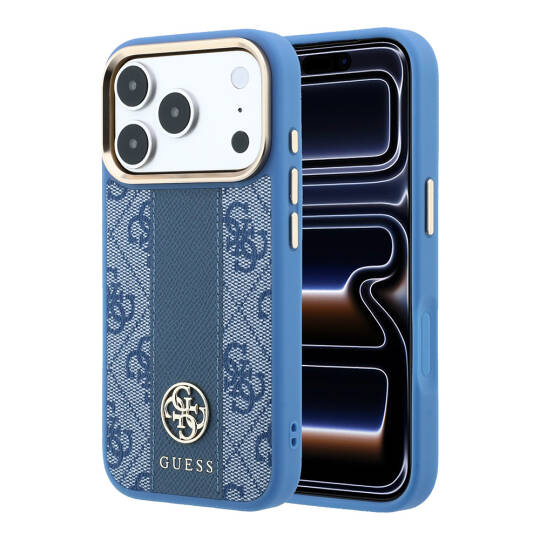 Apple iPhone 18 Pro Kılıf Guess Orjinal Lisanslı M-safe Şarj Özellikli Deri 4G Desenli Şeritli Yazı Logolu Kapak - 9