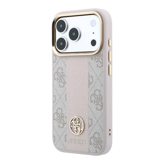 Apple iPhone 18 Pro Kılıf Guess Orjinal Lisanslı M-safe Şarj Özellikli Deri 4G Desenli Şeritli Yazı Logolu Kapak - 2