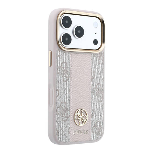 Apple iPhone 18 Pro Kılıf Guess Orjinal Lisanslı M-safe Şarj Özellikli Deri 4G Desenli Şeritli Yazı Logolu Kapak - 4