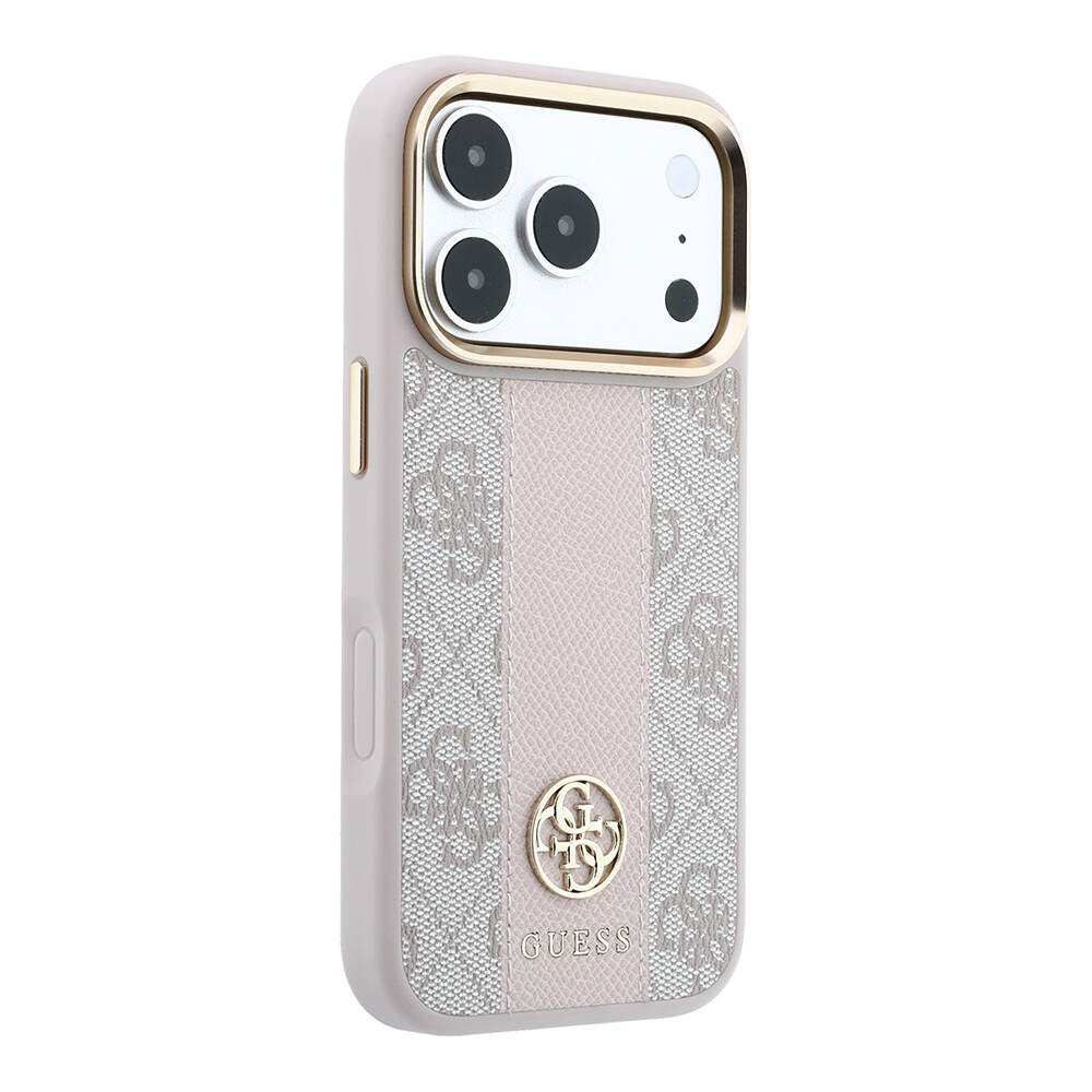 Apple iPhone 18 Pro Kılıf Guess Orjinal Lisanslı M-safe Şarj Özellikli Deri 4G Desenli Şeritli Yazı Logolu Kapak - 4