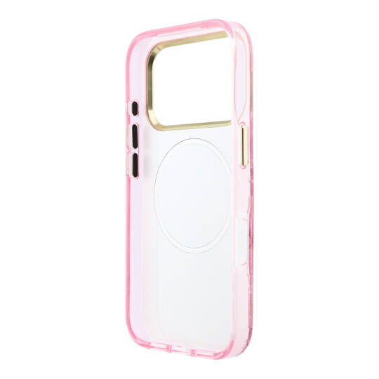 Apple iPhone 18 Pro Kılıf Guess Orjinal Lisanslı M-safe Şarj Özellikli Gül Desenli Simli Yazı Logolu Kapak - 23