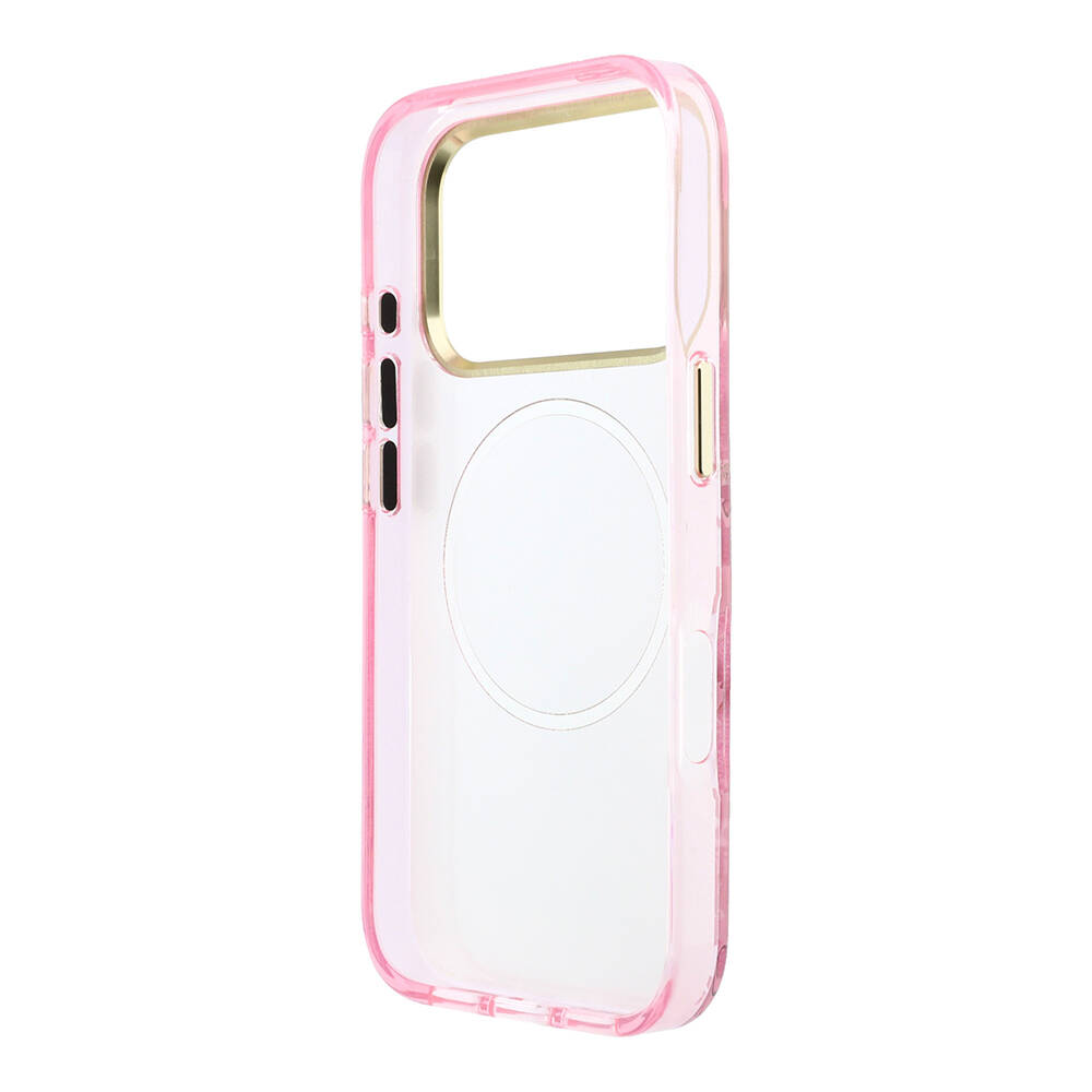 Apple iPhone 18 Pro Kılıf Guess Orjinal Lisanslı M-safe Şarj Özellikli Gül Desenli Simli Yazı Logolu Kapak - 23