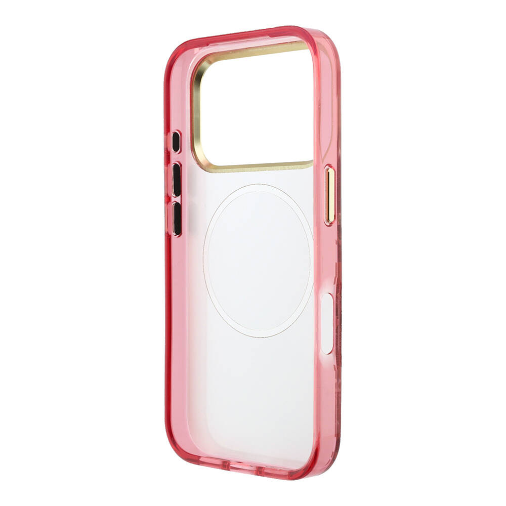 Apple iPhone 18 Pro Kılıf Guess Orjinal Lisanslı M-safe Şarj Özellikli Gül Desenli Simli Yazı Logolu Kapak - 7