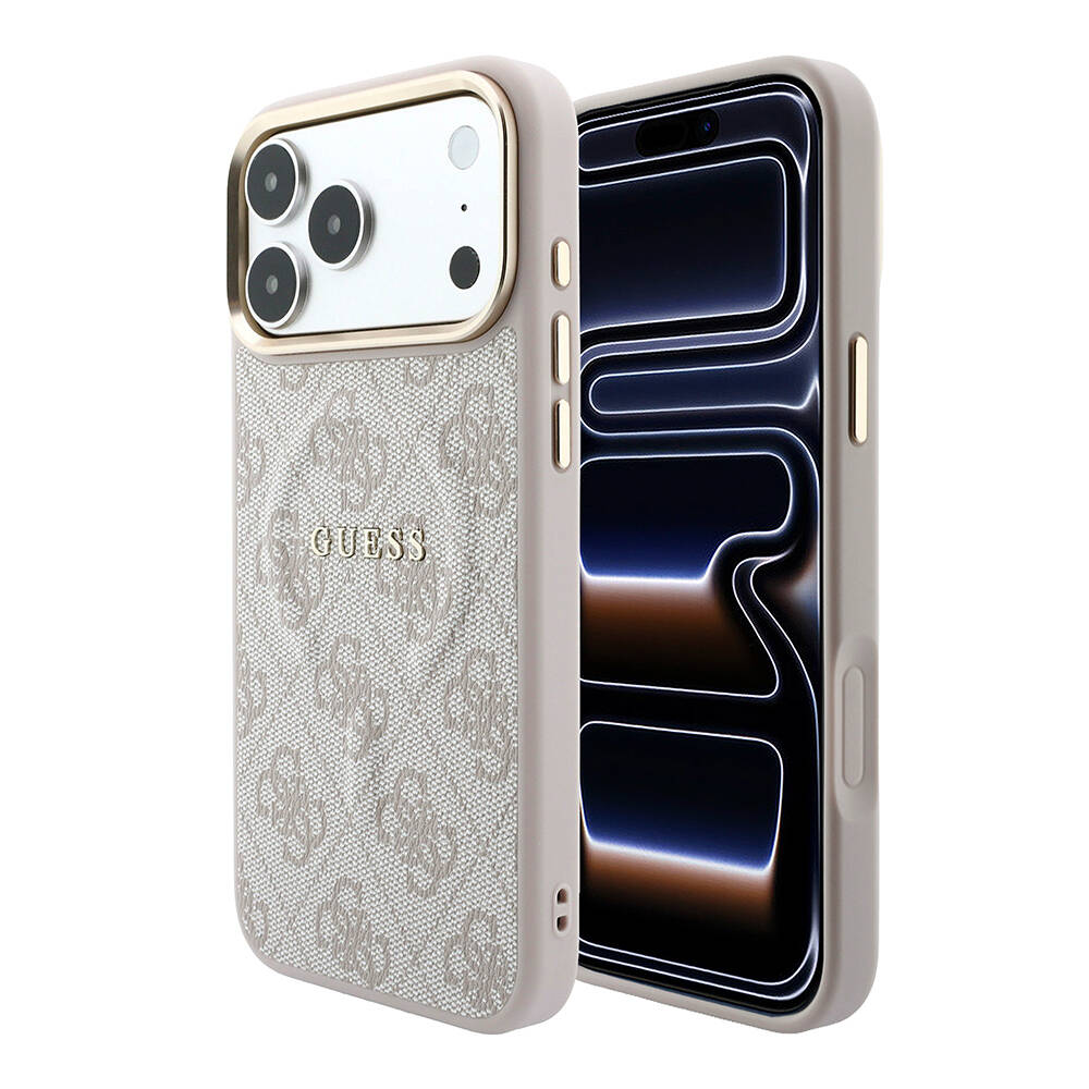 Apple iPhone 18 Pro Kılıf Guess Orjinal Lisanslı M-safe Şarj Özellikli Metal Kamera Çerçeveli C-Magnet 4G Desenli Yazı Logolu Kapak - 25