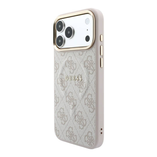 Apple iPhone 18 Pro Kılıf Guess Orjinal Lisanslı M-safe Şarj Özellikli Metal Kamera Çerçeveli C-Magnet 4G Desenli Yazı Logolu Kapak - 26