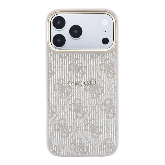 Apple iPhone 18 Pro Kılıf Guess Orjinal Lisanslı M-safe Şarj Özellikli Metal Kamera Çerçeveli C-Magnet 4G Desenli Yazı Logolu Kapak - 27