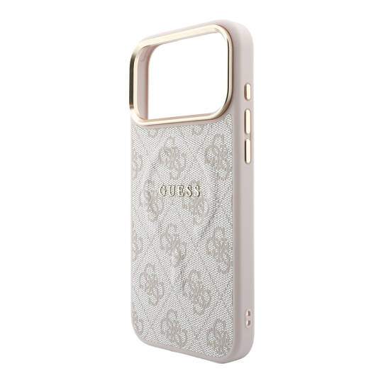 Apple iPhone 18 Pro Kılıf Guess Orjinal Lisanslı M-safe Şarj Özellikli Metal Kamera Çerçeveli C-Magnet 4G Desenli Yazı Logolu Kapak - 30