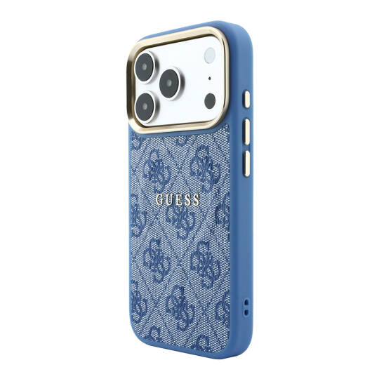 Apple iPhone 18 Pro Kılıf Guess Orjinal Lisanslı M-safe Şarj Özellikli Metal Kamera Çerçeveli C-Magnet 4G Desenli Yazı Logolu Kapak - 18