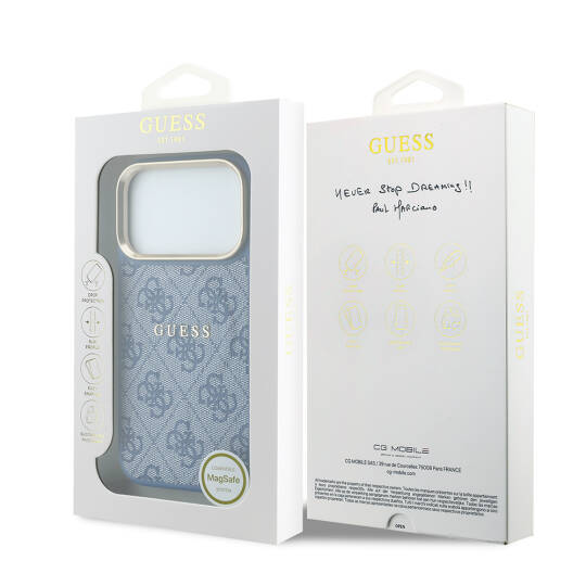 Apple iPhone 18 Pro Kılıf Guess Orjinal Lisanslı M-safe Şarj Özellikli Metal Kamera Çerçeveli C-Magnet 4G Desenli Yazı Logolu Kapak - 24