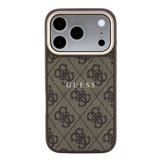 Apple iPhone 18 Pro Kılıf Guess Orjinal Lisanslı M-safe Şarj Özellikli Metal Kamera Çerçeveli C-Magnet 4G Desenli Yazı Logolu Kapak - 11