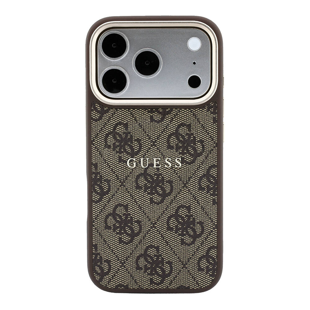 Apple iPhone 18 Pro Kılıf Guess Orjinal Lisanslı M-safe Şarj Özellikli Metal Kamera Çerçeveli C-Magnet 4G Desenli Yazı Logolu Kapak - 11