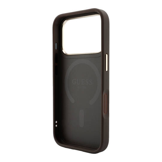 Apple iPhone 18 Pro Kılıf Guess Orjinal Lisanslı M-safe Şarj Özellikli Metal Kamera Çerçeveli C-Magnet 4G Desenli Yazı Logolu Kapak - 15