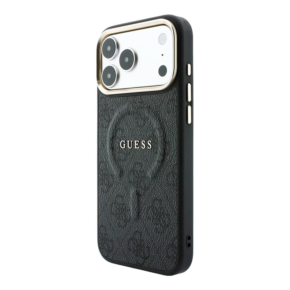Apple iPhone 18 Pro Kılıf Guess Orjinal Lisanslı M-safe Şarj Özellikli Metal Kamera Çerçeveli C-Magnet 4G Desenli Yazı Logolu Kapak - 2