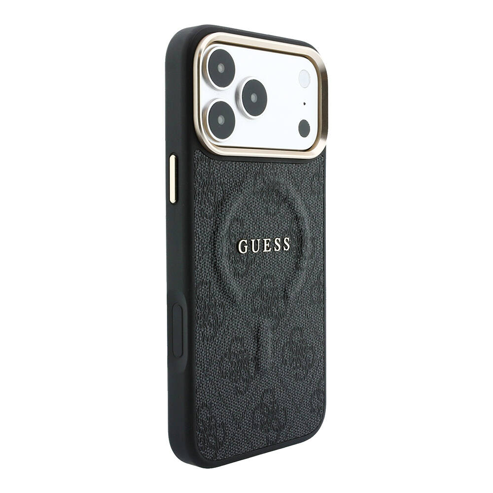 Apple iPhone 18 Pro Kılıf Guess Orjinal Lisanslı M-safe Şarj Özellikli Metal Kamera Çerçeveli C-Magnet 4G Desenli Yazı Logolu Kapak - 4
