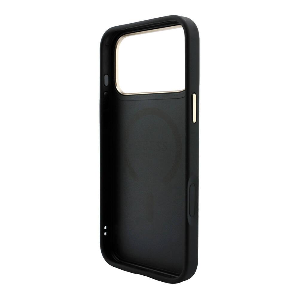 Apple iPhone 18 Pro Kılıf Guess Orjinal Lisanslı M-safe Şarj Özellikli Metal Kamera Çerçeveli C-Magnet 4G Desenli Yazı Logolu Kapak - 7