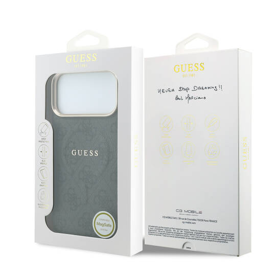 Apple iPhone 18 Pro Kılıf Guess Orjinal Lisanslı M-safe Şarj Özellikli Metal Kamera Çerçeveli C-Magnet 4G Desenli Yazı Logolu Kapak - 8