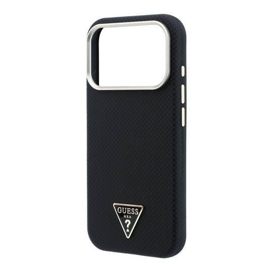 Apple iPhone 18 Pro Kılıf Guess Orjinal Lisanslı M-safe Şarj Özellikli PU Metal Üçgen Logolu Karbon Fiber Kevlar Kapak - 22