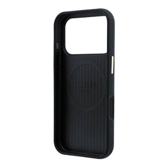 Apple iPhone 18 Pro Kılıf Guess Orjinal Lisanslı M-safe Şarj Özellikli PU Metal Üçgen Logolu Karbon Fiber Kevlar Kapak - 23