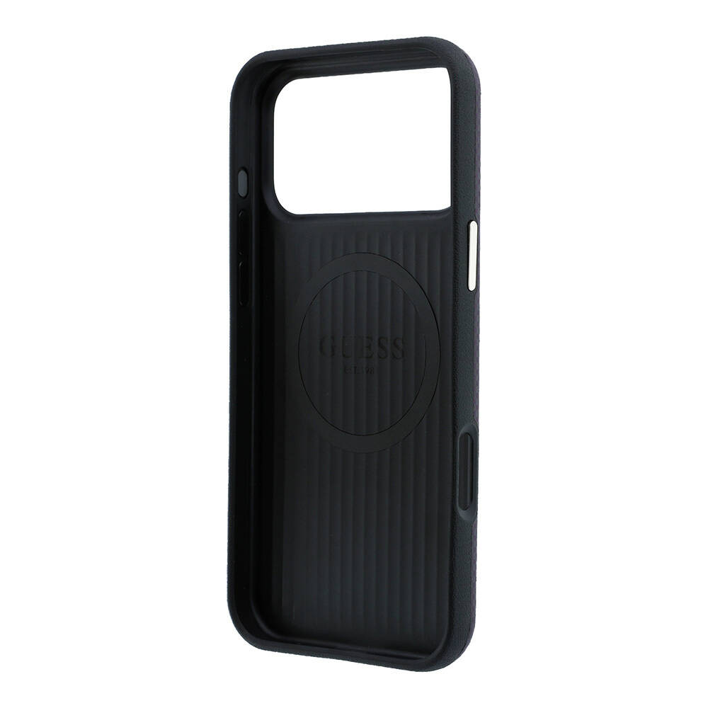 Apple iPhone 18 Pro Kılıf Guess Orjinal Lisanslı M-safe Şarj Özellikli PU Metal Üçgen Logolu Karbon Fiber Kevlar Kapak - 15
