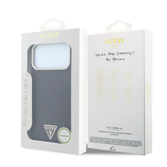 Apple iPhone 18 Pro Kılıf Guess Orjinal Lisanslı M-safe Şarj Özellikli PU Metal Üçgen Logolu Karbon Fiber Kevlar Kapak - 16