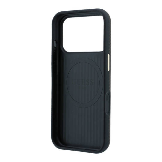 Apple iPhone 18 Pro Kılıf Guess Orjinal Lisanslı M-safe Şarj Özellikli PU Metal Üçgen Logolu Karbon Fiber Kevlar Kapak - 7