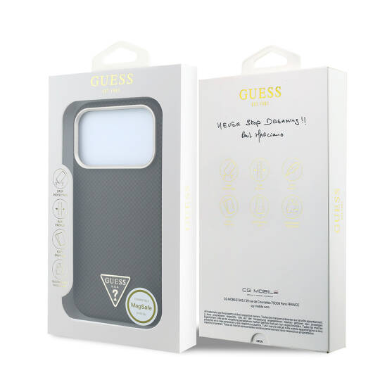 Apple iPhone 18 Pro Kılıf Guess Orjinal Lisanslı M-safe Şarj Özellikli PU Metal Üçgen Logolu Karbon Fiber Kevlar Kapak - 8